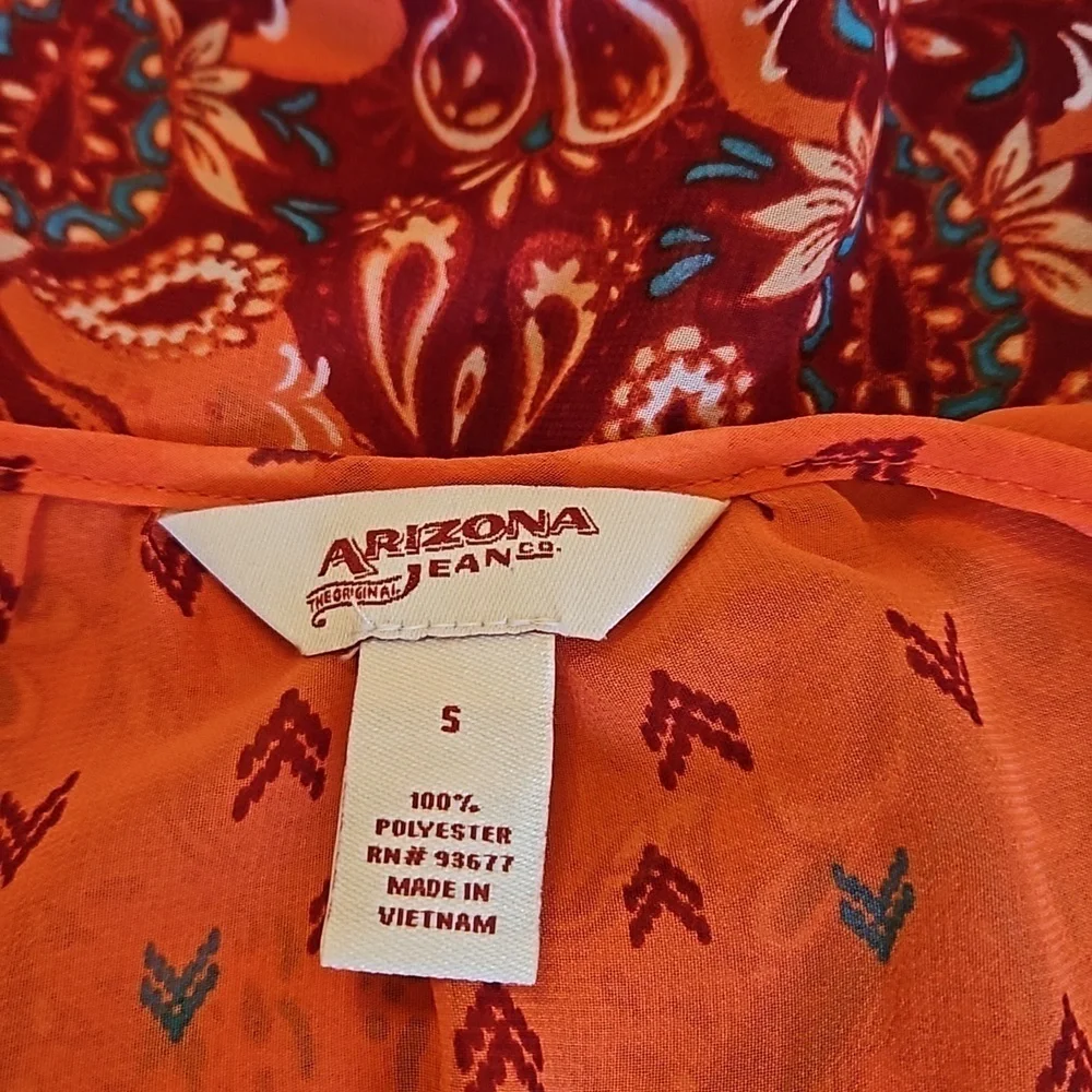 Arizona The Original Jean Company. Cold Shoulder Boho Top Size S orange  floral - Picture 11 of 16